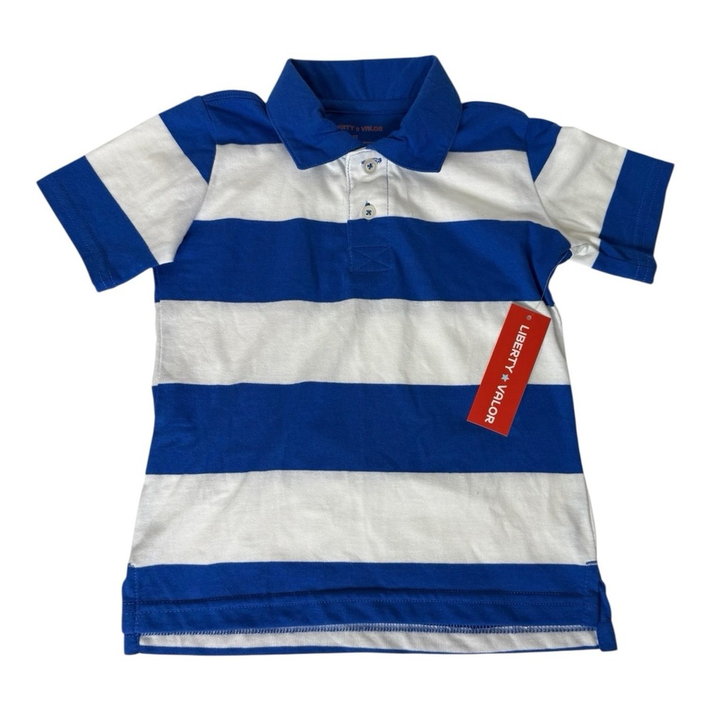 Liberty‎ Valor Blue/White Striped Toddler Boys Polo 4T Short Sleeve